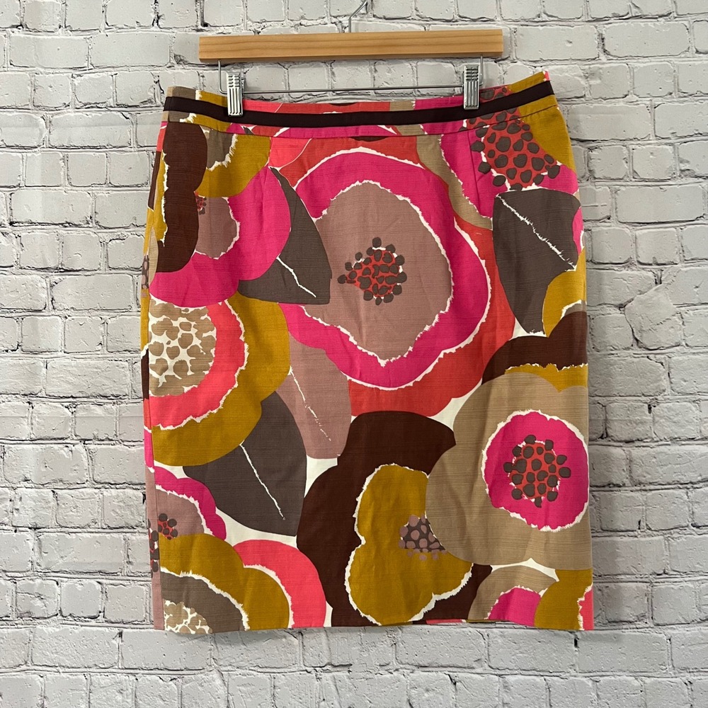 Boden Womens Pink Brown Floral Cotton Pencil Career Skirt Size US 12R